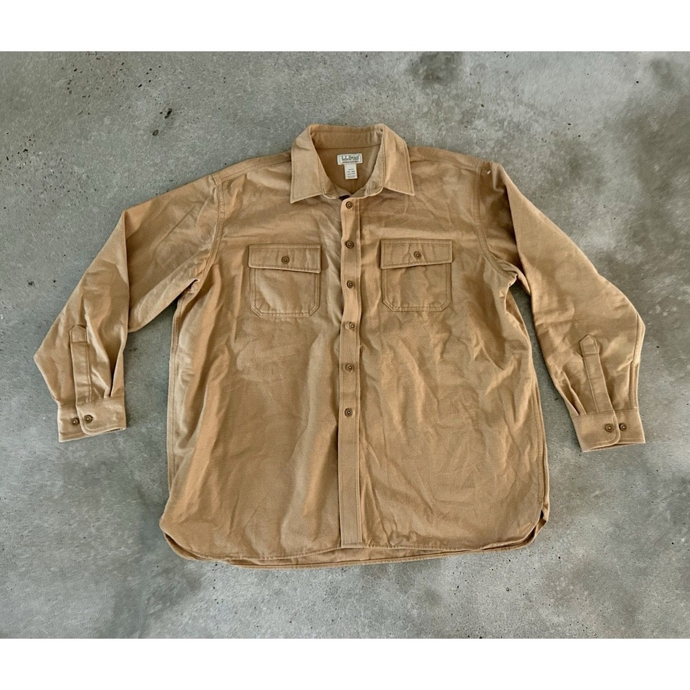 VINTAGE LL Bean Chamois Traditional Long Sleeve XXL Yellow Tan Shacket